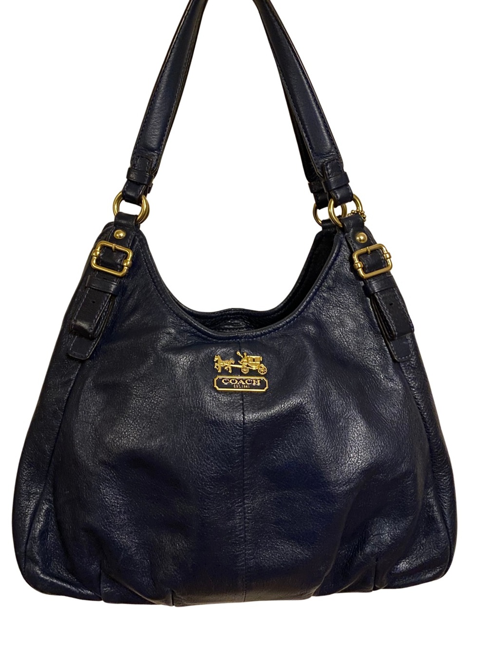 Vintage Coach Madison Maggie Hobo Bag Blue Navy Leather Gold Hardware
